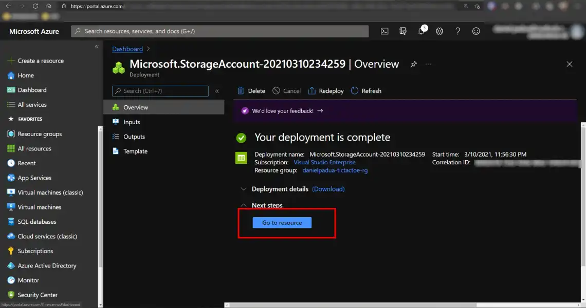 Storage successfully created