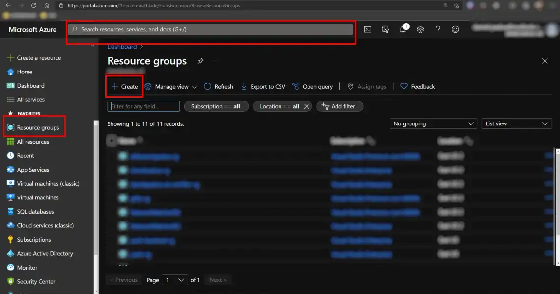 Creating a Resource Group in Azure's Portal