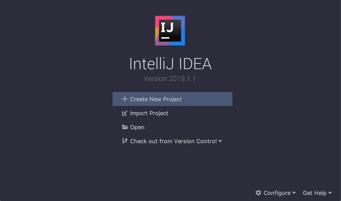 IntelliJ IDEA initial screen