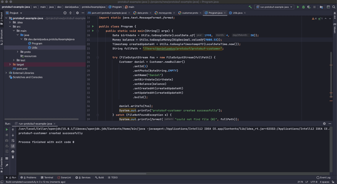 Successfully created protobuf file