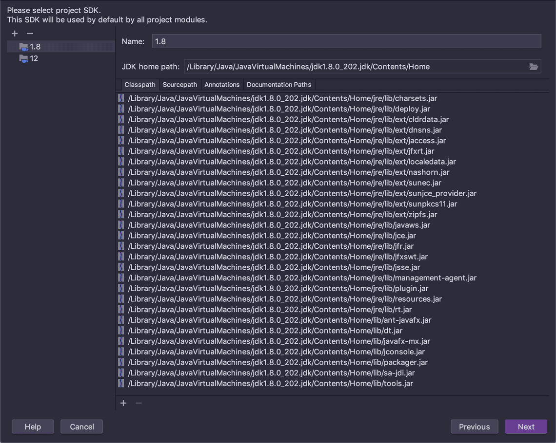Select the JDK version for the project
