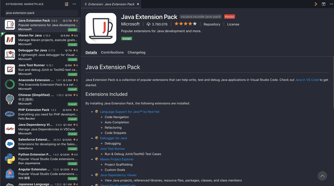 Java Extension Pack